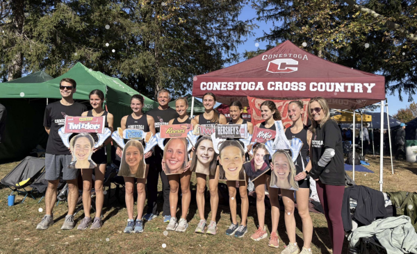 Resilient runners: The Conestoga girls’ cross-country team poses for a group picture at the 2024 PIAA State Championships in Hershey, Pennsylvania. The team placed fifth out of 20 total teams, ending one of the team’s most successful seasons in ‘Stoga history. The team hopes to achieve similar results in its upcoming seasons. 